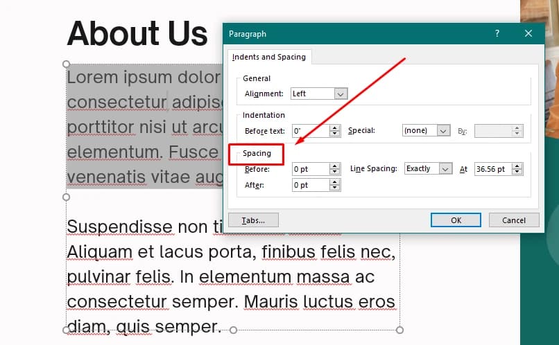  go to the Spacing section