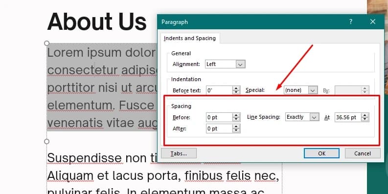  Before and After spacing 