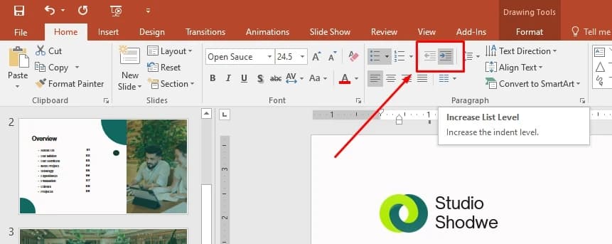 Increase Indent or Decrease Indent