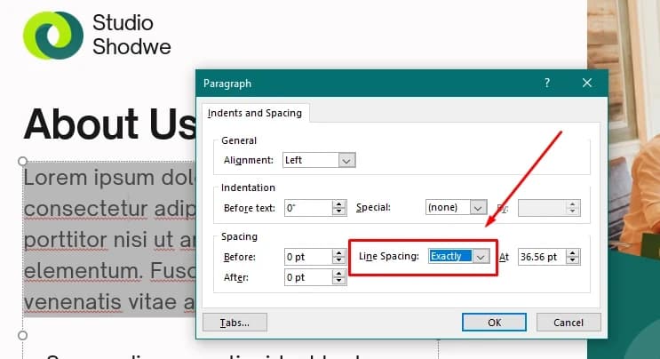 Under Line Spacing, adjust the setting to your preference