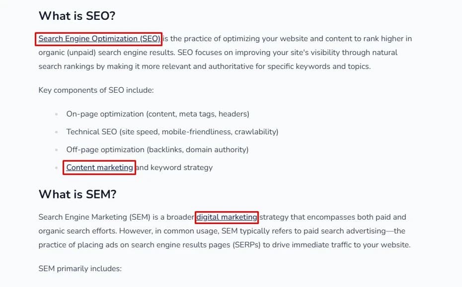 Internal linking for On-page SEO