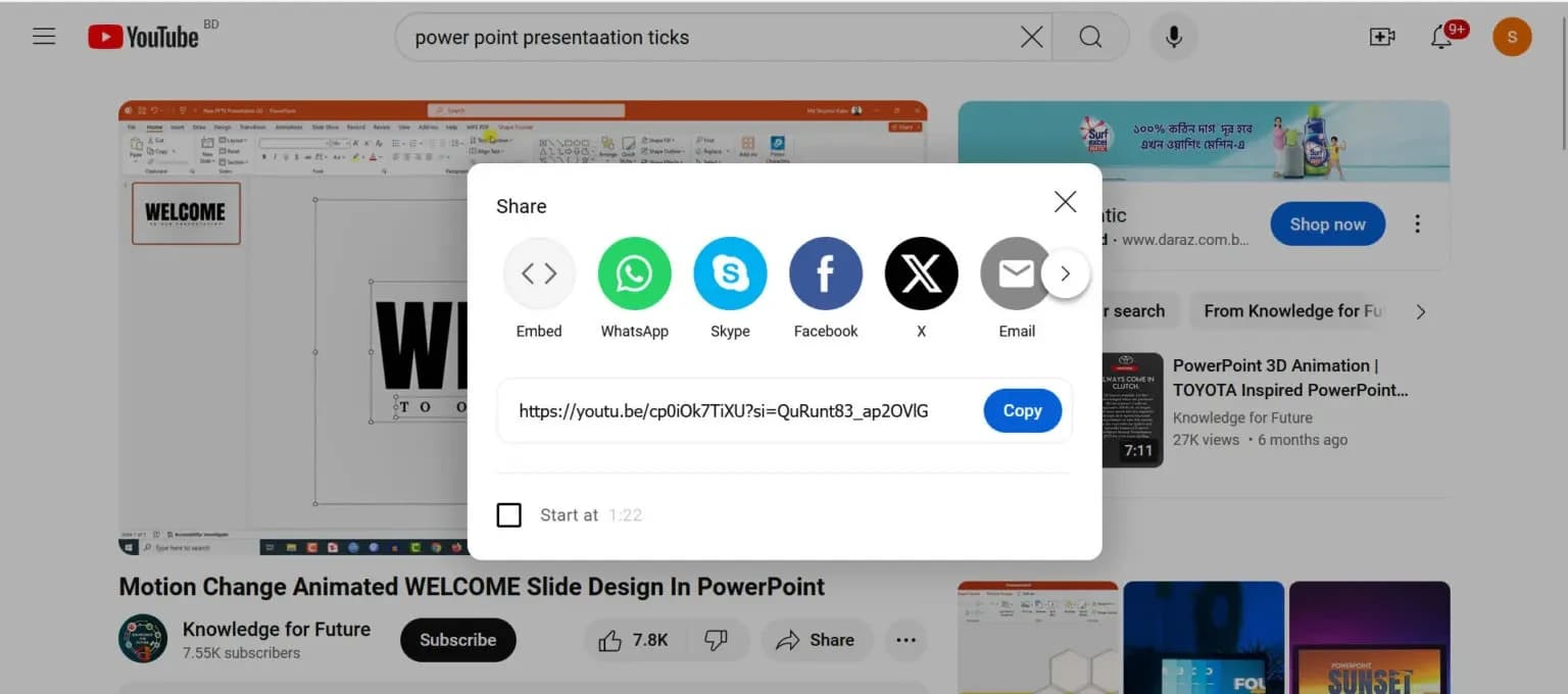 Inserting YouTube video link in Microsoft PowerPoint presentation