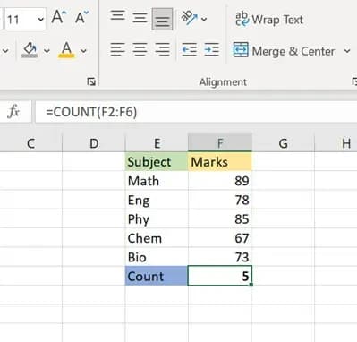 COUNT function in Excel