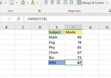 MIN function in Excel