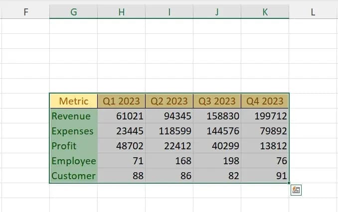 Selecting an Excel table