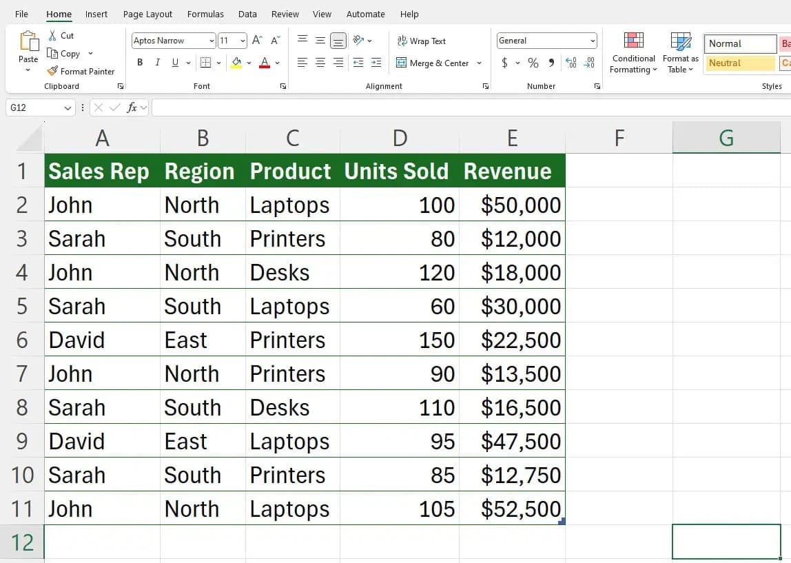 Updating a PivotTable in Excel